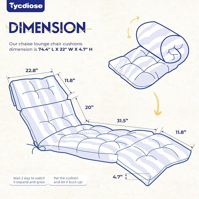 Chaise Lounge Cushions Outdoor Set of 2, 74.4 x 22 x 4.7 Inch Thickened Lounge - Image 2