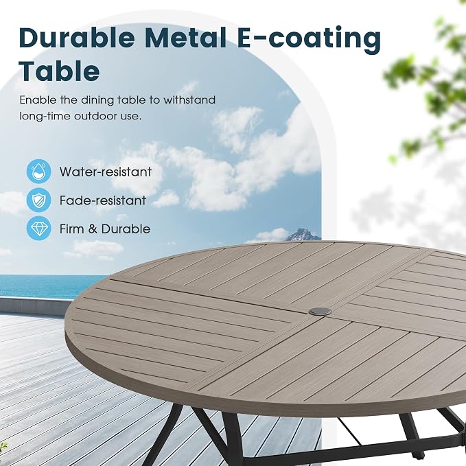 Patio Dining Table for 6, Round Metal Outdoor Table - Image 3