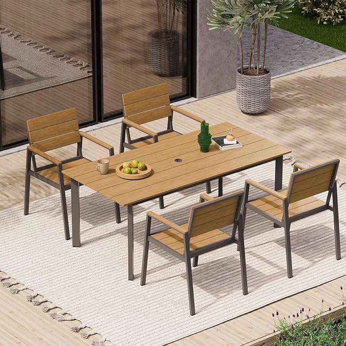 67" Rectangle HDPS Patio Dining Table, Aluminum Outdoor Patio Dining Table - Image 2