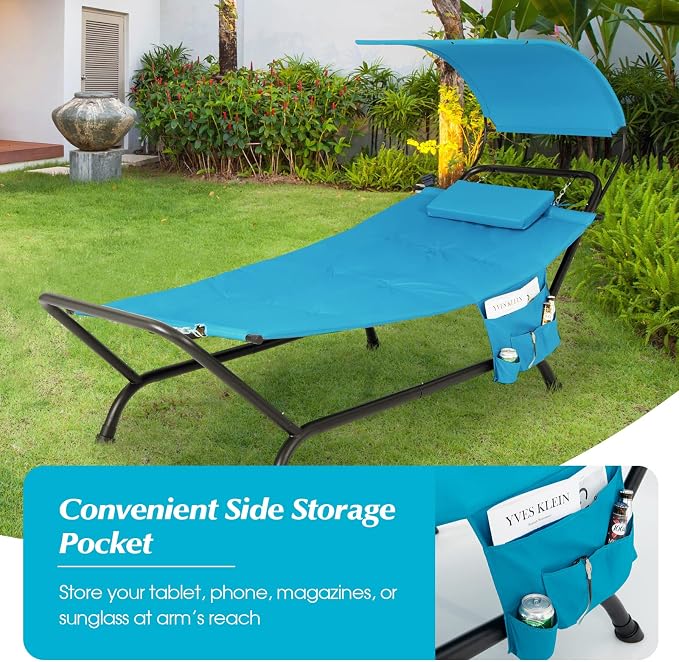Giantex Hanging Hammock with Stand, Patio Hanging Chaise Lounge Chair w/Canopy - Image 6