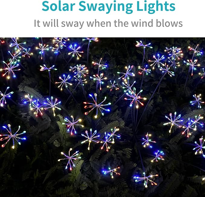 JJGoo Solar Garden Lights, New Upgraded 2 Pack Solar Swaying Starburst Light - Image 3