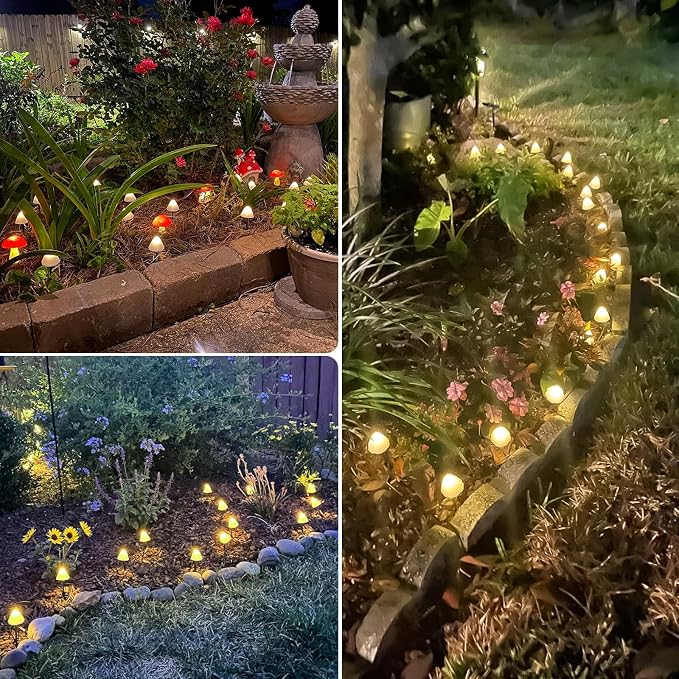 OZS 2PK 32LED 55FT Mushroom Solar Garden Lights Outdoor, Solar String Lights - Image 5