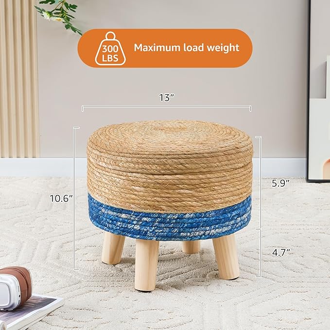 Cpintltr Storage Ottoman Poufs Handwoven Footstool Natural Seagrass Round - Image 3