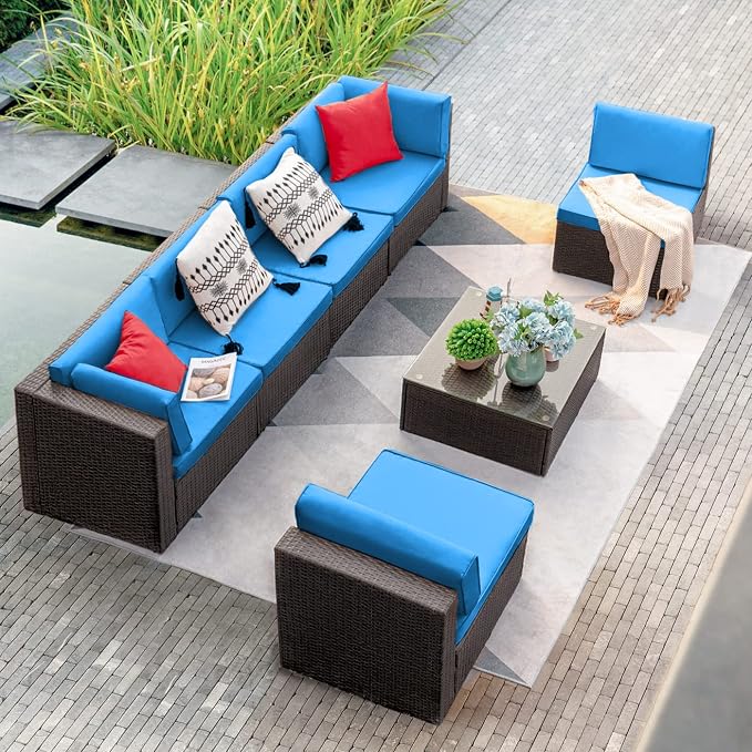 Devoko 7 Pieces Outdoor Sectional Sofa Patio Furniture Sets Manual Weaving - Image 9