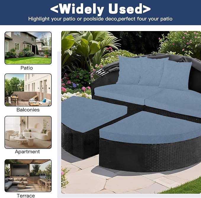 66" Round Daybed Cushion Cover & 3 Pillow Covers Set - Image 3