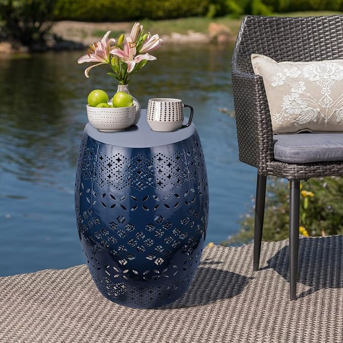 Vipush Outdoor Side Tables, Patio End Table Anti-Rust Metal Round Drum Garden - Image 2