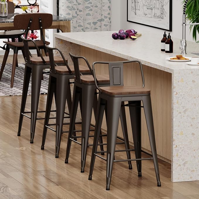 Yongchuang 30 inch Bar Stools Set of 4 Bar Height Metal Barstools - Image 5