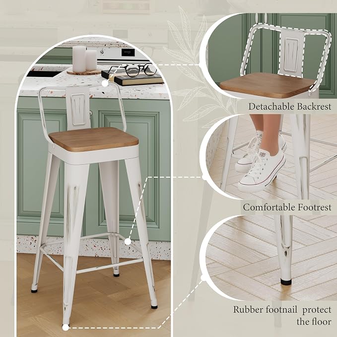 Andeworld Bar Stools Set of 4 Counter Height Stools Industrial Metal Barstools - Image 8