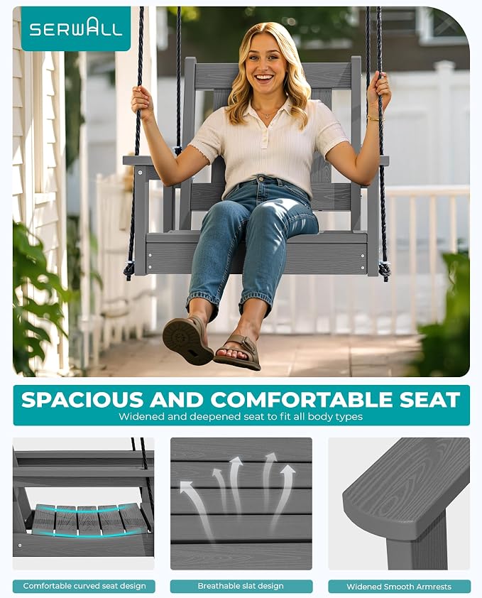 SERWALL HDPE Single Porch Swing, Heavy Duty Single Person Swing Chair - Image 3