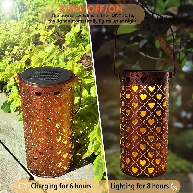 Solar Lanterns Outdoor Hanging Heart Pattern Decor Lantern, Waterproof Hollow - Image 5