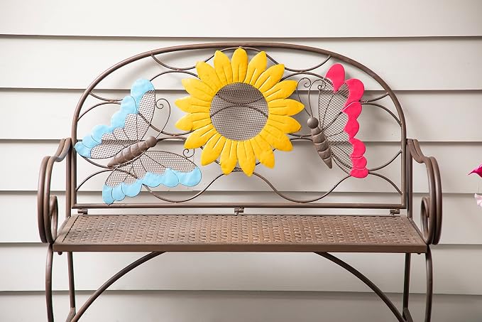 Evergreen Garden Sunflower Garden Bench Outdoors & Indoors | Cast Iron Metal - Image 9
