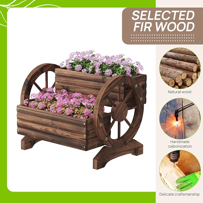 Wooden Wagon Planter Wooden Flower Cart - Image 6