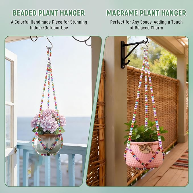 2 Pack Macrame Plant Hanger, Handmade Glass Bead Plant Hanger Colorful - Image 6
