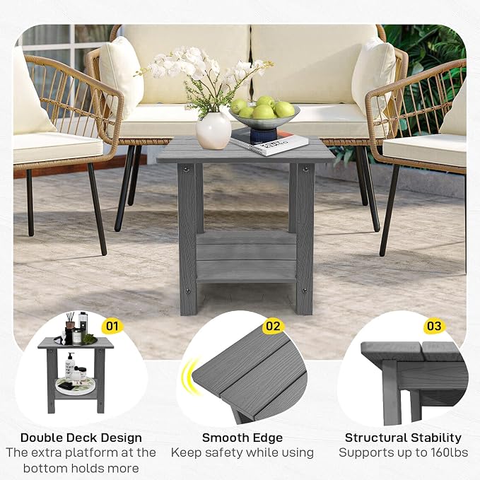 Melucivi Weather Resistant Outdoor Side Table, Double Small Adirondack Side - Image 6