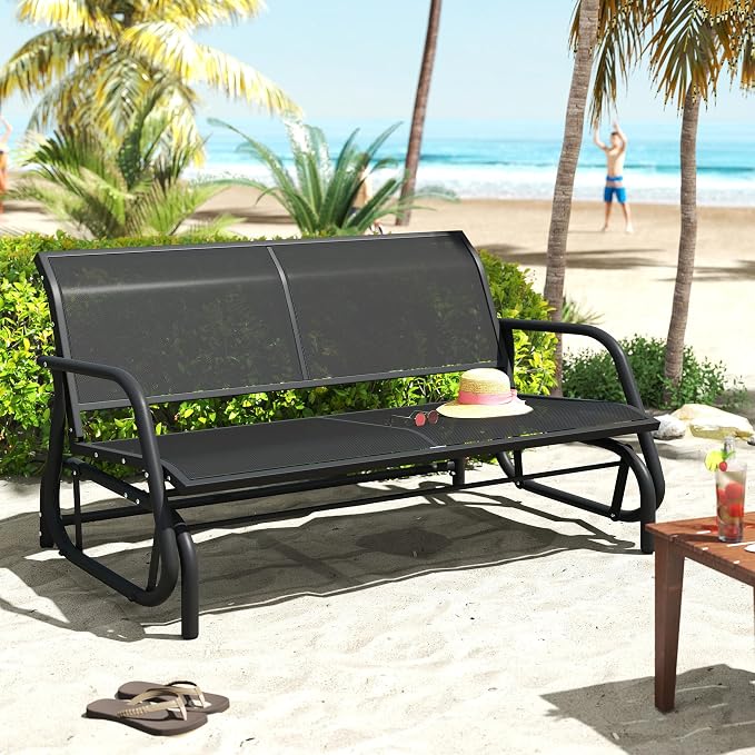 Patio Outdoor Glider Bench, High Backrest and Breathable Mesh Fabric, Yard - Image 2