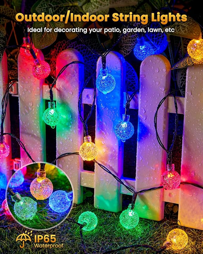 Brightown Solar String Lights Outdoor 60 Led 35.6 Feet Crystal Globe Lights - Image 7