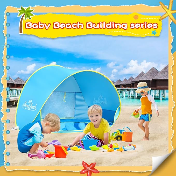 Monobeach Baby Beach Tent with Beach Sand Toys Pop Up Portable Shade Pool - Image 3