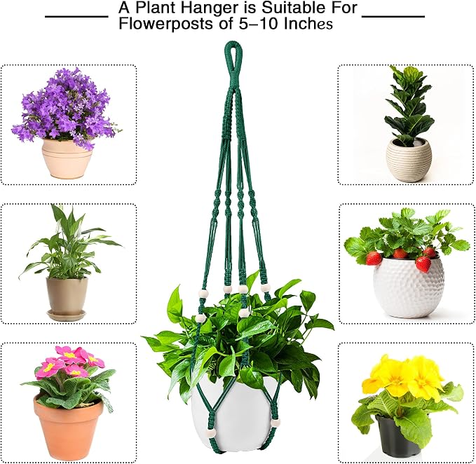 Augshy Macrame Plant Hangers Dark Green Hanging Planters - Image 4