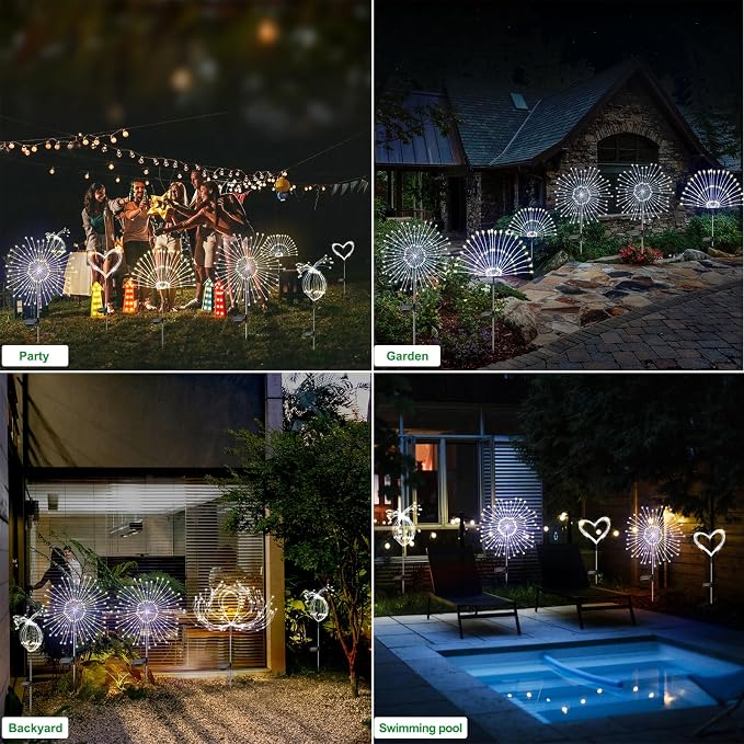 Solar Garden Lights Outdoor Waterproof, 2 Pack 120 LED Solar Firework Lights - Image 5