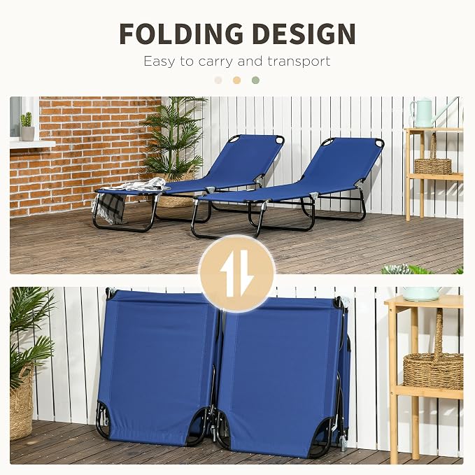 Outsunny 2 Piece Folding Chaise Lounge Pool Chairs, Outdoor Sun Tanning Chairs - Image 5