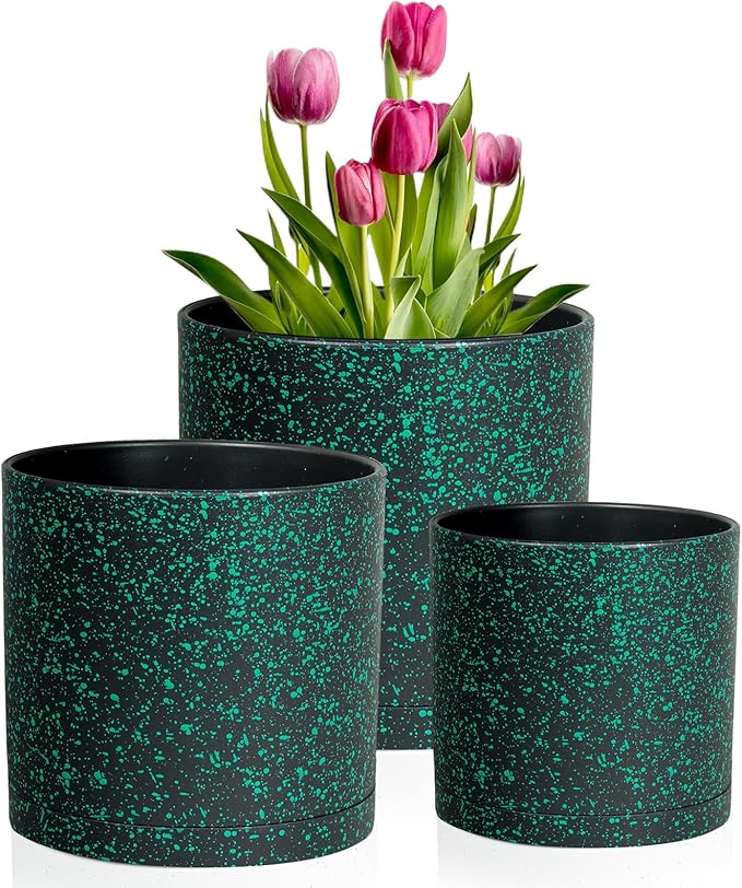 8/7/6 inch Plant Pots, 3 Pack Cylindrical Flower Pots by Meowell