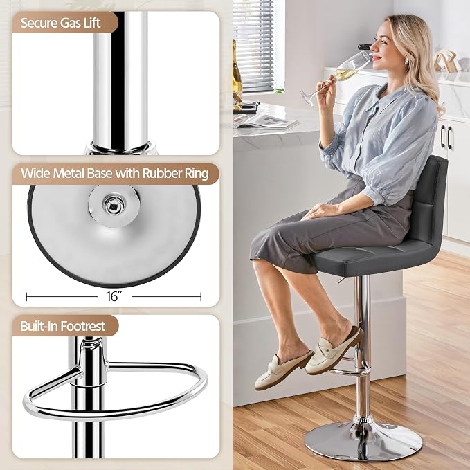 Yaheetech Bar Stools Set of 2, Adjustable PU Leather Swivel Barstools, Modern - Image 8