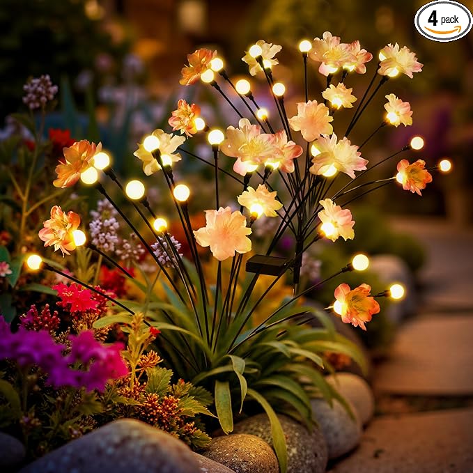 Solar Garden Lights, Warm White LED Swaying Solar Flowers Light by PEVOROS