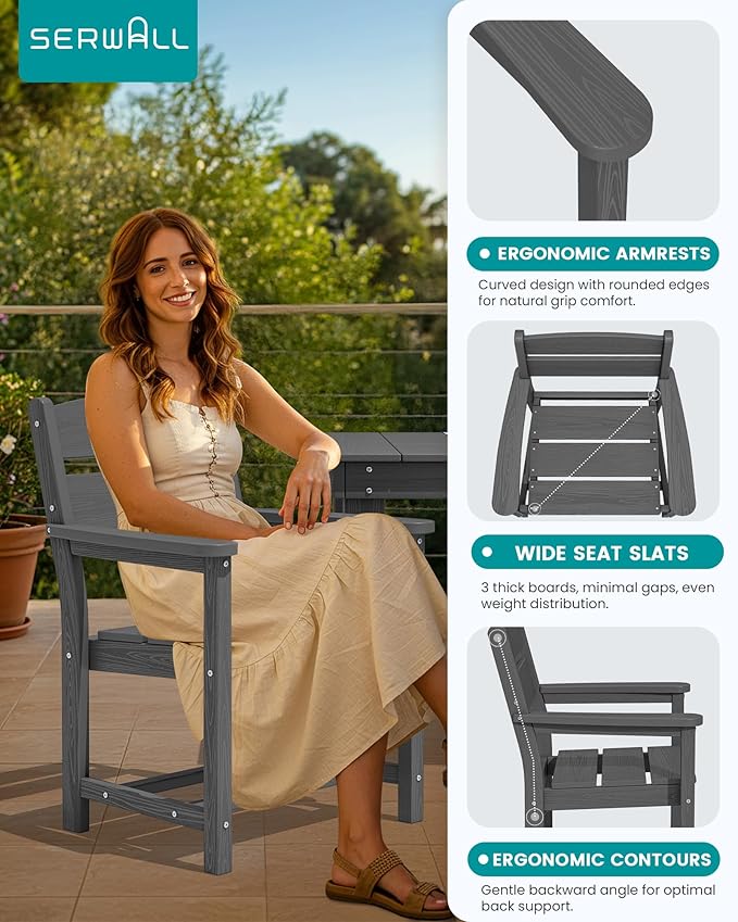 SERWALL Outdoor Dining Table Set, 67‘’ HDPE Patio Dining Set - Image 3