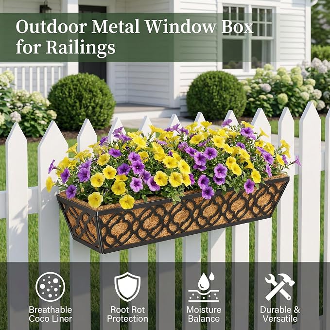 HFHOME 2 Pcs 30" Window Box Deck Railing Planter - Image 5