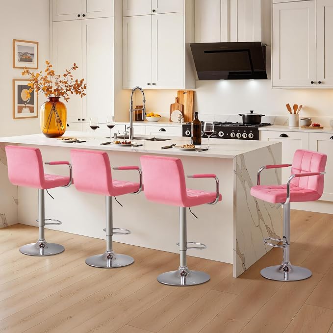 Yaheetech Bar Stools Set of 4, Velvet Fabric Swivel Barstools, Height - Image 5