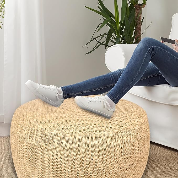 Woven Inflatable Ottoman, Fade-Resistant D31”x H14” Outdoor Indoor Pouf Patio - Image 7