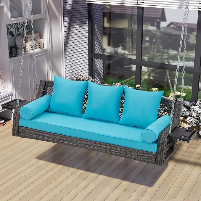 3 Seat Porch Swing, Wicker Patio Swing - Image 6