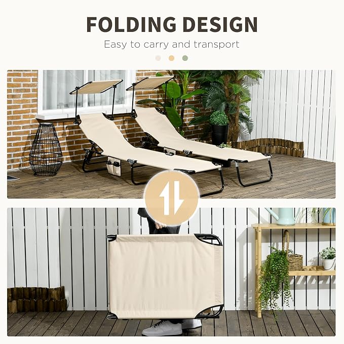 Outsunny Folding Chaise Lounge Pool Lounge Chairs Set of 2, Outdoor Sun Tanning - Image 6