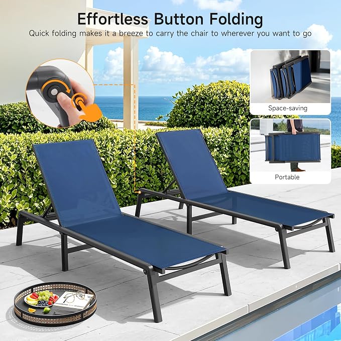 Aluminum Chaise Lounge Chair Outdoor, Foldable & Assembly Free Outdoor Lounge - Image 5