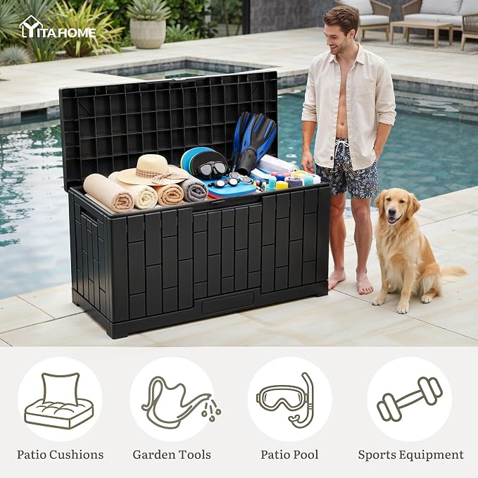 YITAHOME 60 Gallon Resin Deck Box, Weather Resistant Outdoor Rattan Storage Box - Image 6
