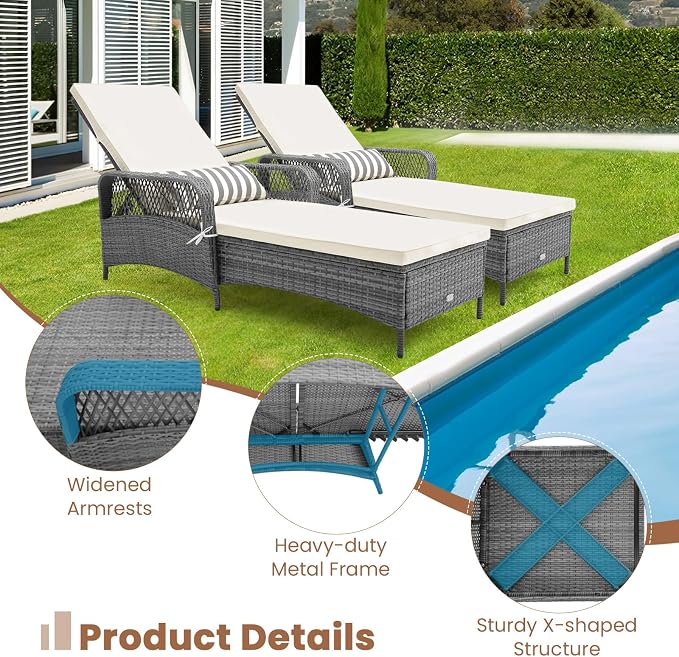 Tangkula Wicker Chaise Lounge Outdoor, Patio Rattan Reclining Chaise - Image 7