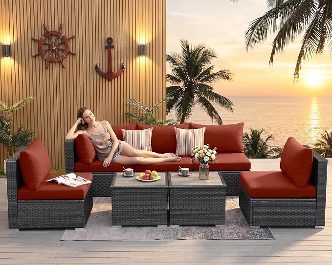 NICESOUL 7 Pieces Modern Luxury 29.3'' High Back Outdoor Furniture Sofa Set - Image 3