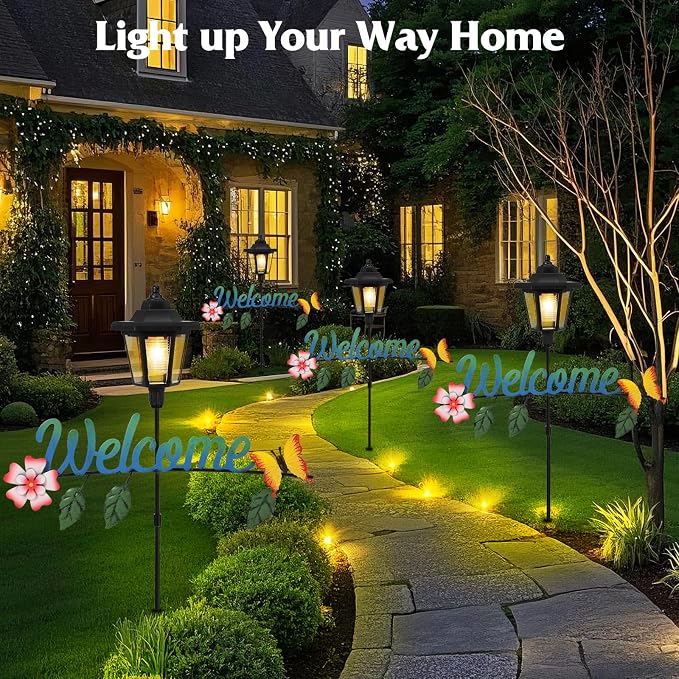 Lewondr Solar Garden Lights Butterfly, 36.6 Inch Solar Lamp Post Light - Image 2