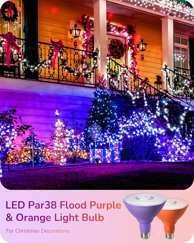 EDISHINE PAR38 Purple & Orange LED Flood Light Bulbs Outdoor, Dimmable LED - Image 3