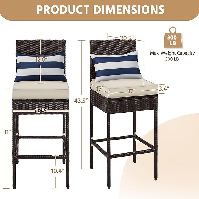 Yaheetech Set of 6 Patio Bar Stools, Outdoor PE Rattan Bar Height Chairs - Image 3