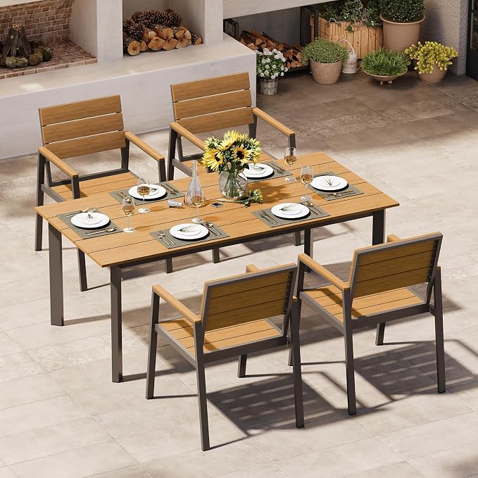 Outdoor Dining Set for 4, Aluminum Patio Table and Chairs Set by Oasbira