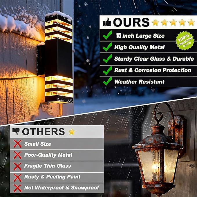6Pack 15inch LED Square Up & Down Wall Lights, 14W Outdoor Wall Light 4000K Day - Image 2