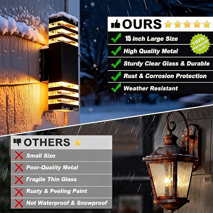 12Pack 15inch LED Square Up & Down Wall Lights, 14W Outdoor Wall Light 4000K - Image 2