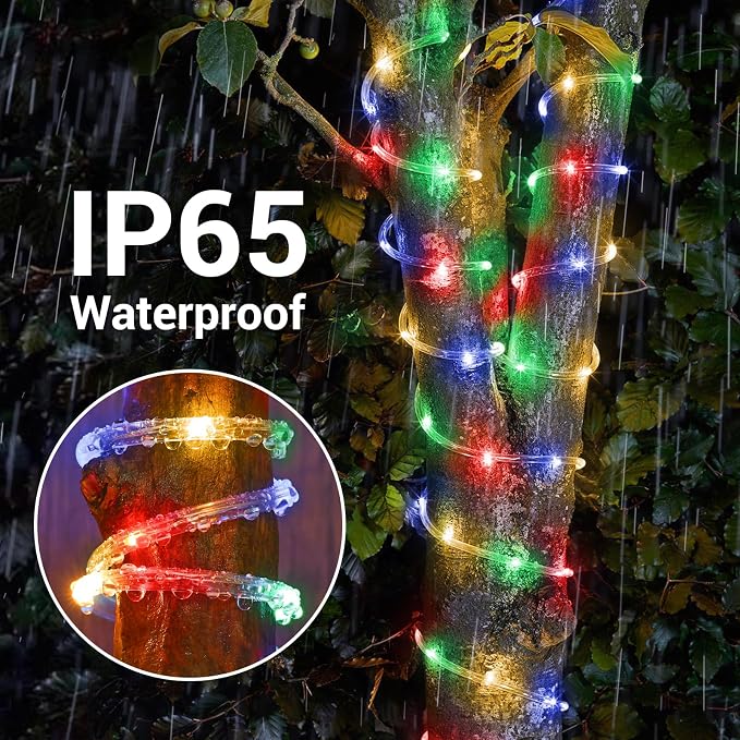 Solar Rope Lights, 33ft 100LED Solar String Lights, 8 Modes Waterproof Solar - Image 6