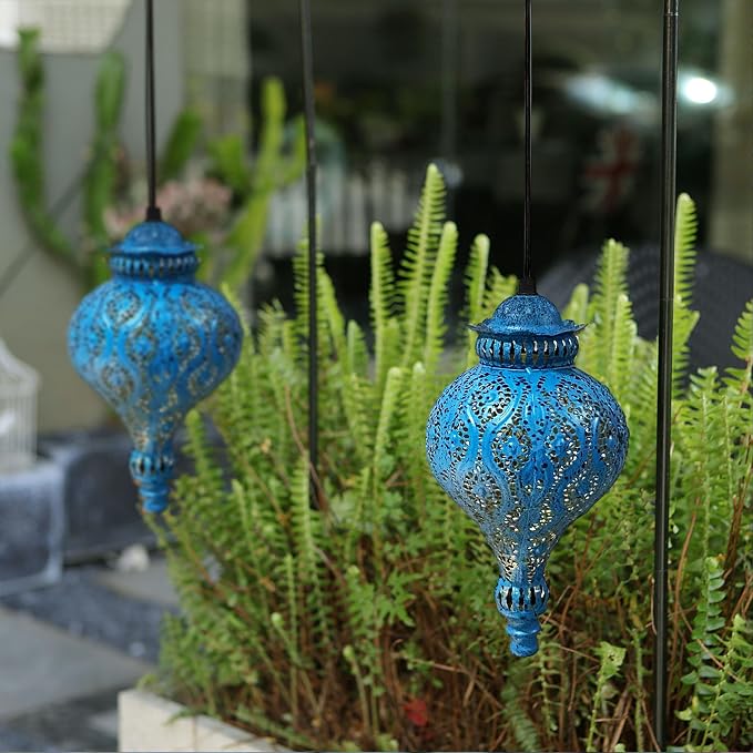 Moroccan Solar Lanterns Outdoor Waterproof Blue Hanging Lanterns Outdoor - Image 8