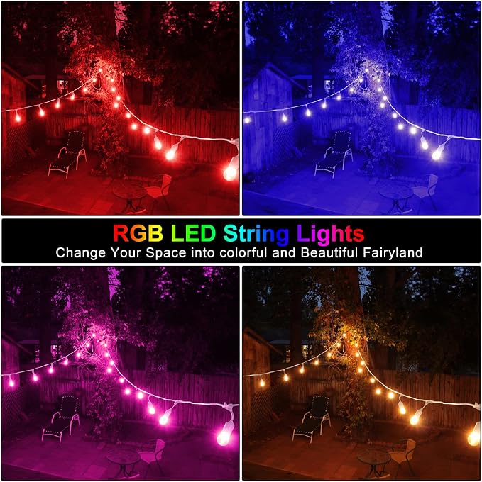 Mlambert 48FT Outdoor Patio Lights, 6 Lighting Modes RGB Cafe String Lights - Image 6