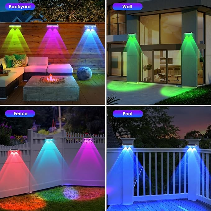 2 Pack Solar Fence Lights Outdoor, 2PK Solar Outdoor Light Warm White & RGB - Image 7