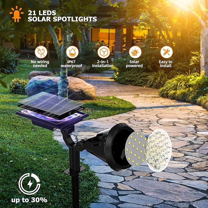 Solar Spot Lights Outdoor, 21 LEDs Solar Landscape Lights Auto On/Off - Image 2