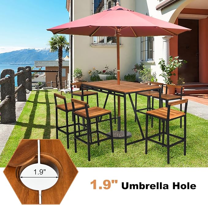 HAPPYGRILL 7 Piece Patio Bar Table Set - Image 4