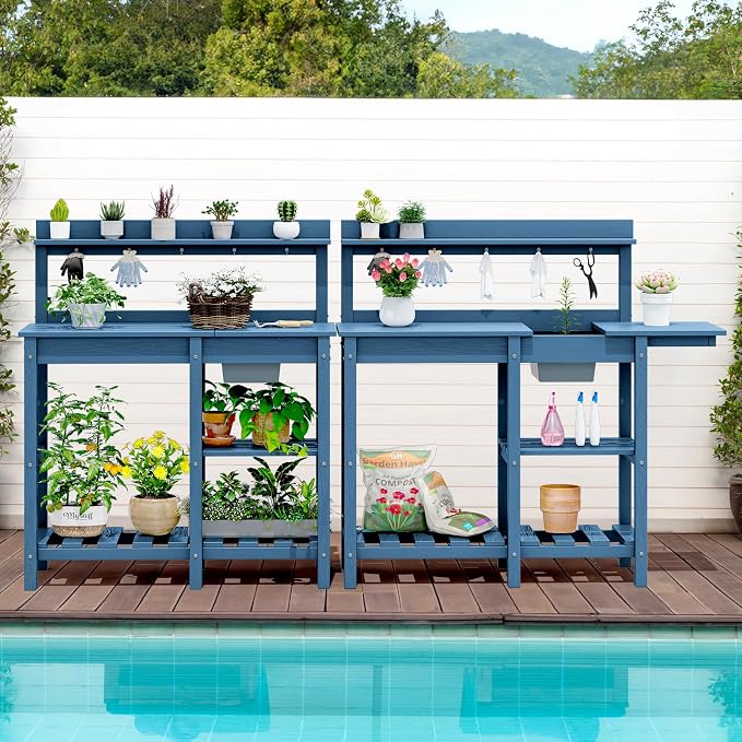 SERWALL Outdoor Potting Bench 2-Piece Set, Rot-Resistant HDPE Potting Table - Image 10